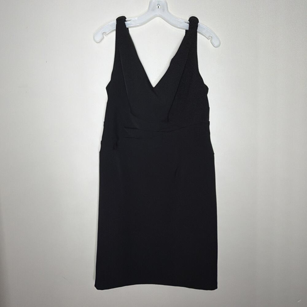 Adrianna Papell Cocktail Dress Size 12 Black Double V Neck Ruched Knee Length